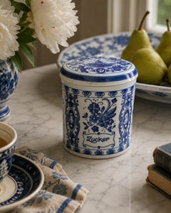 Mid-20th Century Dutch Delft Blue and White Ceramic Sugar Jar
