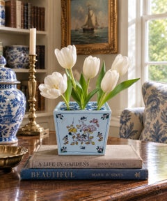 Mid-20th Century Dutch Delft Chinoiserie Porcelain Flower Frog Vase