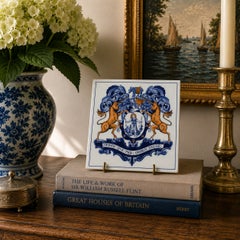 Dutch Delft Blue and White Porcelain Tile with Heraldic Coat of Arms