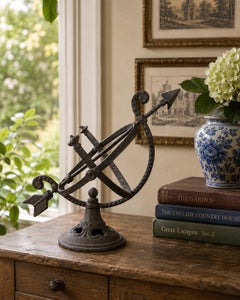 Rustic Iron Armillary Sphere Sundial on Pedestal – European Garden Accent