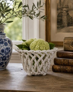 Vintage French Country Reticulated Porcelain Rope-Form Cachepot, Circa 1960s