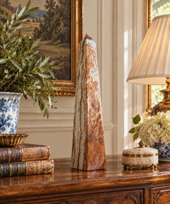 Neoclassical Solid Marble Onyx Green and Brown Obelisk
