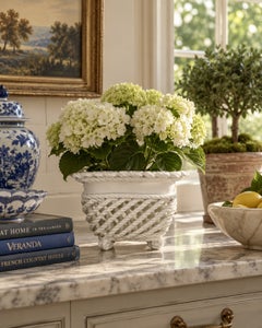Vintage French Country Reticulated Porcelain Rope-Form Cachepot, Circa 1960s
