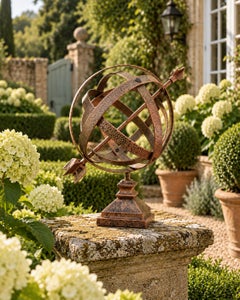 Vintage English Country Hammered Copper Garden Armillary Sundial