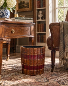 English Trompe l’Oeil Leather Royal Academy Book Waste Basket