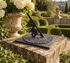 Vintage English Country Iron Garden Sundial "I only count life's sunny hours"