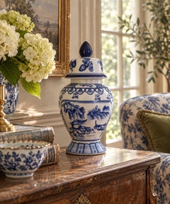 Chinoiserie Blue and White Porcelain Ginger Jar