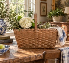 Antique American Splint Oak Basket with Handled Form, Early 20th Century