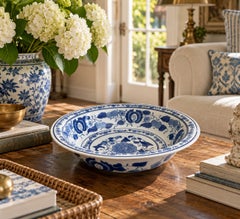 Chinoiserie Blue and White Porcelain Large Decorative Charger Plate or Bowl