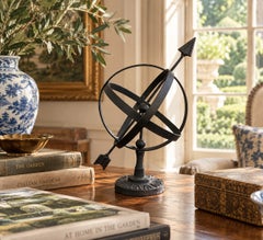 Black Iron Armillary Globe Sculpture – Traditional Landscape & Garden Decor