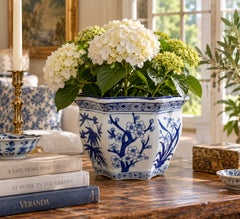 Chinoiserie Large Blue and White Porcelain Planter