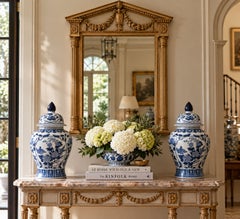 Chinoiserie Large Blue and White Porcelain Ginger Jars, Pair