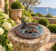 Vintage Coastal Iron Garden Sundial with Dolphins