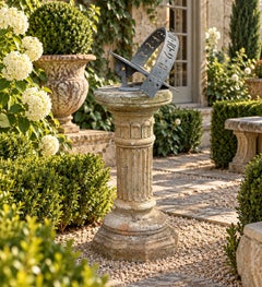 Vintage Neoclassical Iron Garden Sundial on Corinthian Pedestal