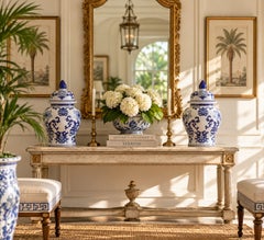 Chinoiserie Large Blue and White Porcelain Ginger Jars, Pair