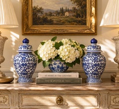 Chinoiserie Blue and White Porcelain Ginger Jars, Pair