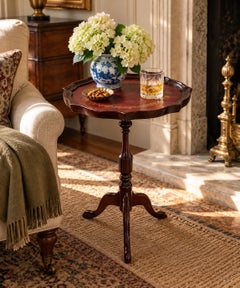 Vintage Georgian Embossed Red Leather Top Mahogany Side Table