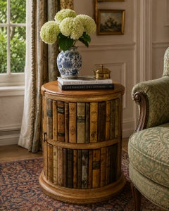 Tavolino porta libri in finta pelle goffrata in stile Regency con effetto trompe-l'œil