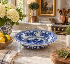 Chinoiserie Blue and White Porcelain Large Decorative Bowl