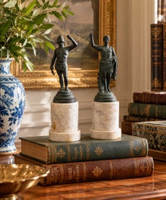 Grand Tour Classical Figures in Brass on Marble Bases, Neoclassical Sculptures