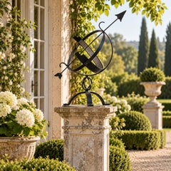 Large Classical Iron Armillary Sphere Garden Sculpture on Stand, English Estate
