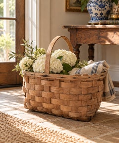 Handwoven Early 20th Century Split Oak Basket in the English Country Taste