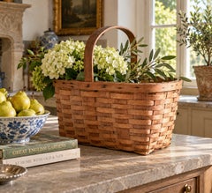 Antique American Splint Oak Basket with Handled Form, Early 20th Century