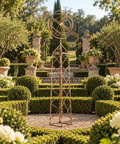 Grande sphère armillaire classique en fer blanc Sculpture de jardin sur pied