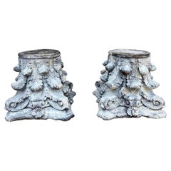 Pair of Neoclassical Cast Concrete Corinthian Capital Garden Stands
