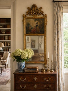 Late 19th Century French Louis XVI Giltwood Trumeau Mirror with Oil Painting