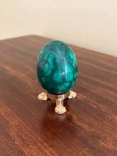 Solid Malachite Egg on Neoclassical Brass Stand with Paw Feet