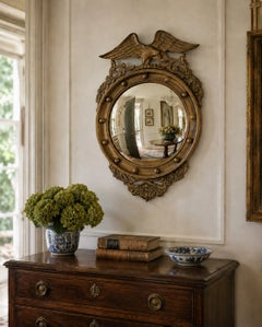American Federal Style Giltwood Eagle Crest Convex Mirror, Mid-20th Century