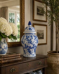 Chinoiserie Large Blue and White Porcelain Ginger Jar