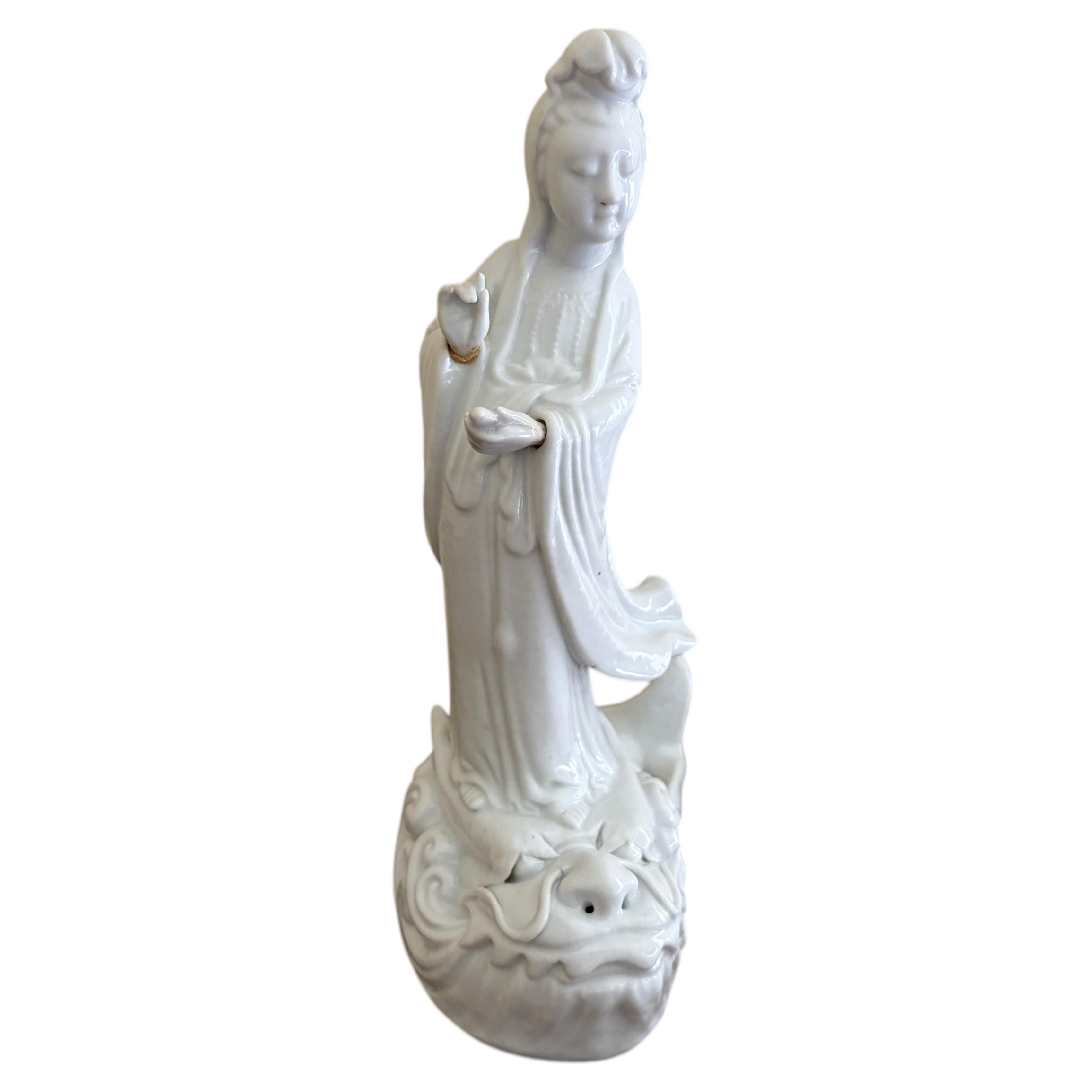 Mid-Century Chinese Blanc de Chine Porcelain Quan Yin on Fish
