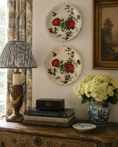 Early 20th Century Chinoiserie Floral Butterfly Wall Plates, Pair