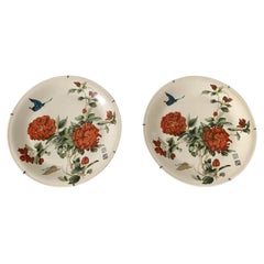 Early 20th Century Chinoiserie Floral Butterfly Wall Plates, Pair
