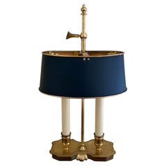 Mid-Century Brass Two-Light Bouillotte Lamp with Black Tole Shade