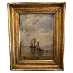 Late 19th Century Seascape Oil on Board in Giltwood Frame