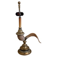 1970s Faux Ram’s Horn and Brass Table Lamp, in the Style of Chapman