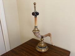 1970s Faux Ram’s Horn and Brass Table Lamp, in the Style of Chapman