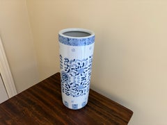 Vintage Chinoiserie Blue and White Porcelain Umbrella Stand