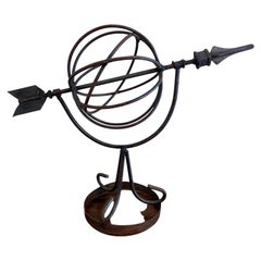 Vintage English Country Iron Garden Armillary Sundial- Outdoor Estate Decor