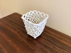 Vintage French Country Reticulated Porcelain Rope-Form Cachepot, Circa 1960s