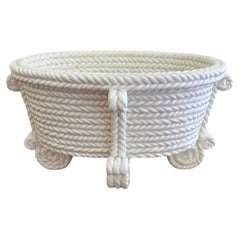 Vintage French Country Porcelain Trompe L’Oeil Rope Cachepot
