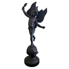 Decorative Crafts Neoclassical Bronze-Finish Winged Putto Sculpture