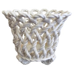 Vintage French Country Reticulated Porcelain Rope-Form Cachepot, Circa 1960s