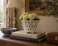 Vintage French Country Reticulated Porcelain Rope-Form Cachepot, Circa 1960s
