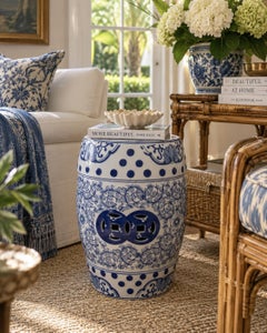 Blue and White Porcelain Chinoiserie Chinese Garden Stool or Side Table
