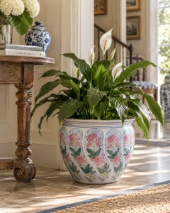 Vintage Chinoiserie Polychrome Ceramic Fishbowl Planter