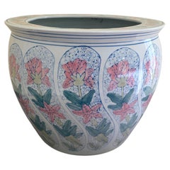 Vintage Chinoiserie Polychrome Ceramic Fishbowl Planter